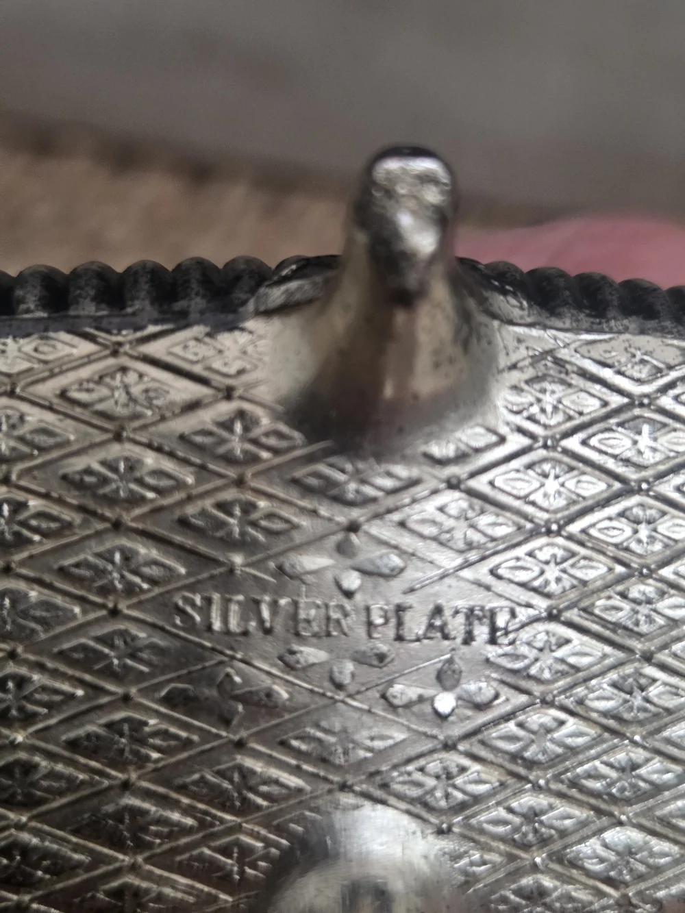 Vintage Ornate Footed Silver Plate Floral Trinket Box w/ Red Felt Interior Bin W